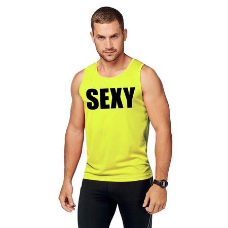 Neon geel sport shirt/ singlet Sexy heren