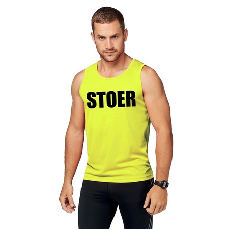 Neon geel sport shirt/ singlet Stoer heren