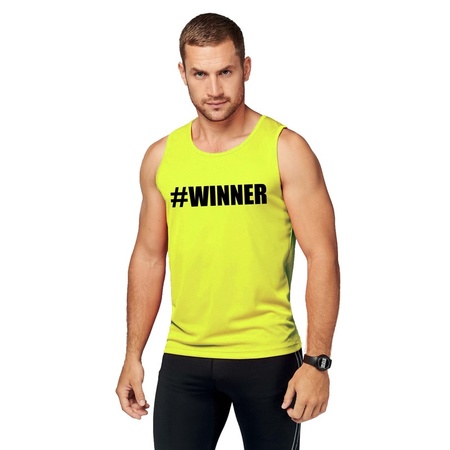 Neon geel winnaar sport shirt/ singlet #Winner heren