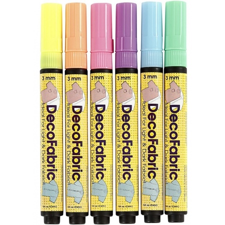 Neon textile markers with fine point 6 pieces