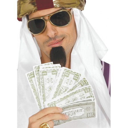 Carnaval set - Arabic sjeik headpiece - beard - sunglasses - fake dollars