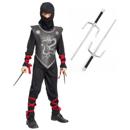 Ninja kostuum maat L met dolken voor kinderen