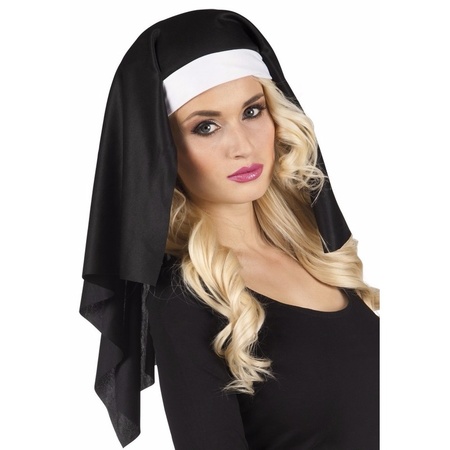 Nonnen carnaval verkleed setje van hoofdkap kraag en gouden kruis aan ketting