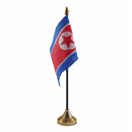 Noord Korea tafelvlaggetje 10 x 15 cm met standaard