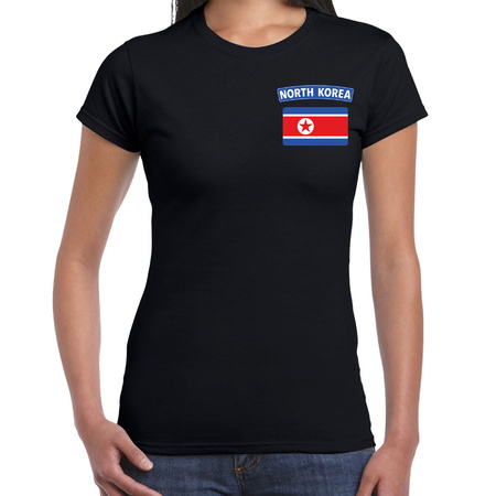 North-Korea t-shirt met vlag Noord-Korea zwart op borst voor dames