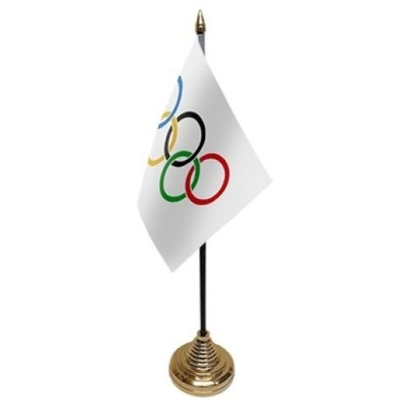 Olympische Spelen tafelvlaggetje 10 x 15 cm met standaard