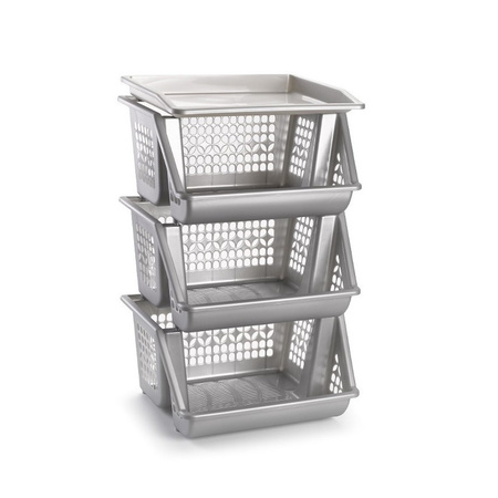 Storage crates/cabinets/organizers - 3 compartments/layers - silver - 39 x 32 x 62 cm