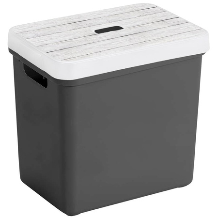 Opbergbox/mand antraciet 25 liter kunststof met deksel