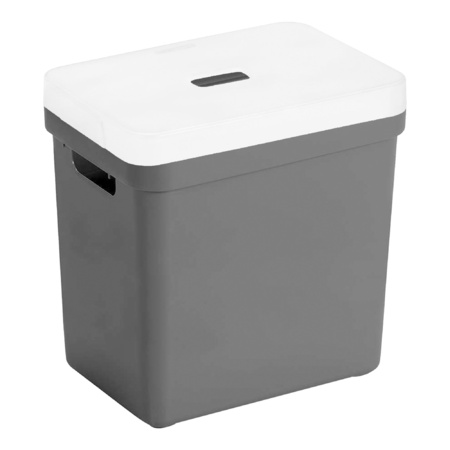 Opbergboxen/opbergmanden antraciet van 25 liter kunststof met transparante deksel