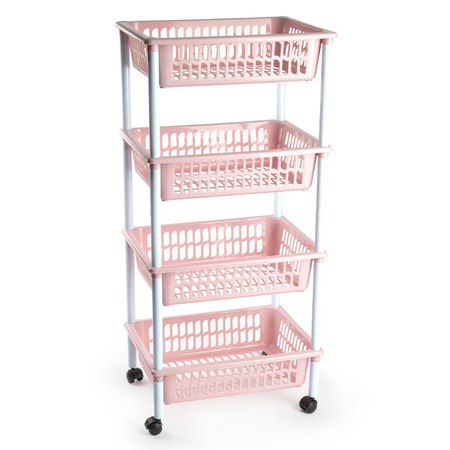 Opberger/organiser trolley/roltafel met 4 manden 85 cm oud roze