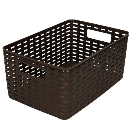 Set of 5x darkbrown plastic storage baskets