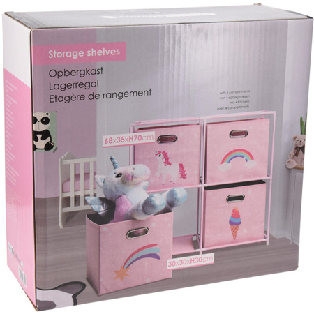 Storage cabinet 2 layers - with baskets - metal frame - 68 x 35 x 70 cm - unicorn theme