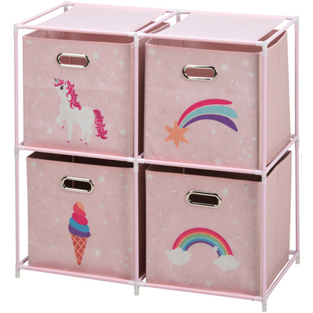 Storage cabinet 2 layers - with baskets - metal frame - 68 x 35 x 70 cm - unicorn theme