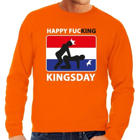 Oranje Happy fucking Kingsday sweater heren