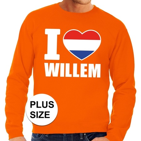 Oranje I love Willem grote maten sweater / trui heren