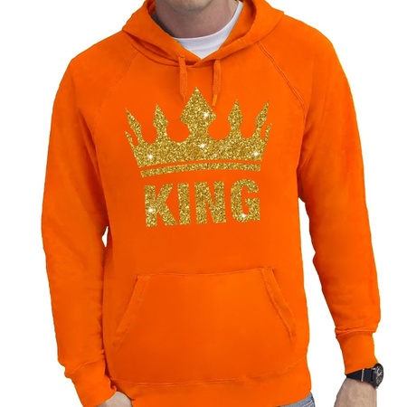 Orange King golden glitter crown hoodie for men