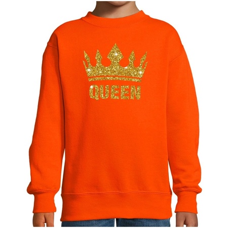 Oranje Koningsdag gouden glitter Queen sweater kinderen