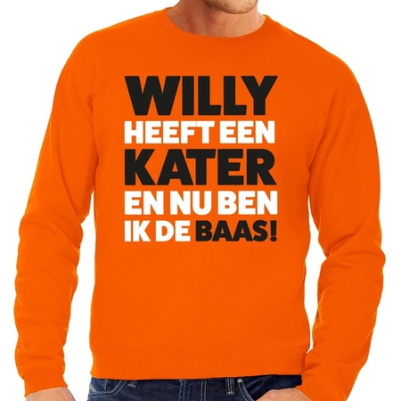 Oranje Koningsdag Willy heeft een kater sweater heren