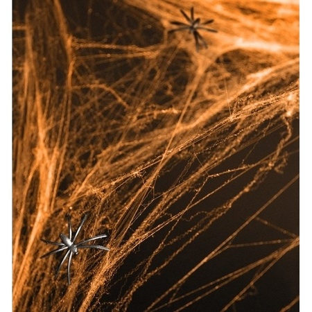 Orange cobweb/spider web decoration with 2 spiders