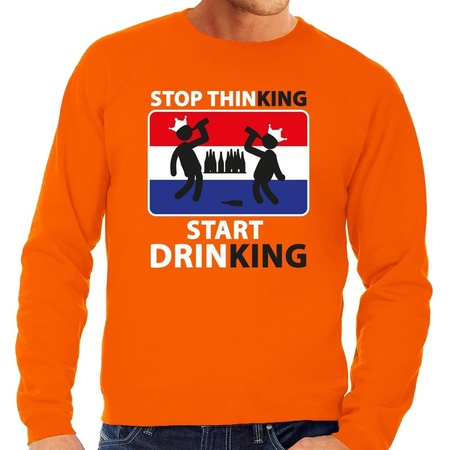 Oranje Stop thinking start drinking sweater heren