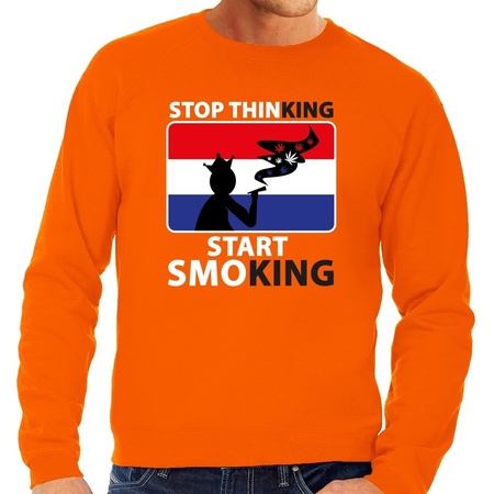 Oranje Stop thinking start smoking sweater heren