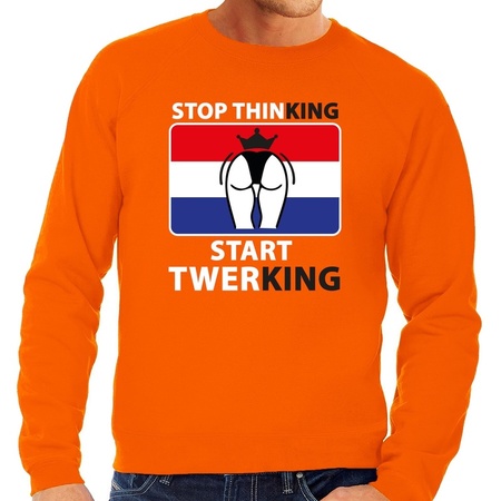 Oranje Stop thinking start twerking sweater heren
