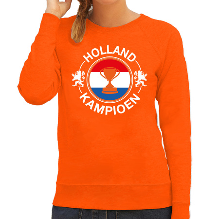 Oranje sweater / trui Holland / Nederland supporter Holland kampioen met beker EK/ WK voor dames