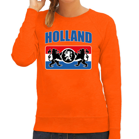 Oranje sweater / trui Holland/ Nederland supporter Holland met een Nederlands wapen EK/WK voor dames