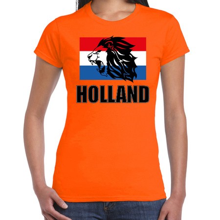 Oranje t-shirt Holland met leeuw voor dames - Holland / Nederland supporter shirt EK/ WK
