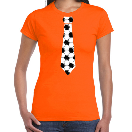 Oranje t-shirt Holland / Nederland supporter voetbal stropdas EK/ WK voor dames
