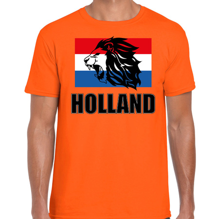 Orange supporter shirt Holland with lion and dutch flag for men
