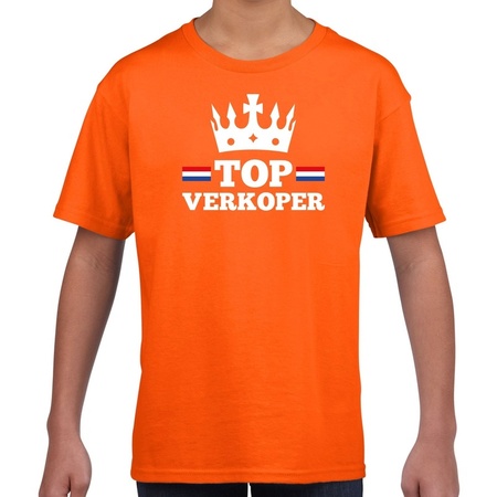 Oranje Top verkoper met kroontje t-shirt kinderen