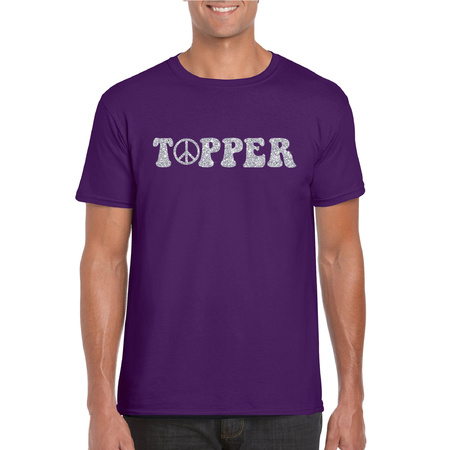 Toppers in concert - Paars Flower Power t-shirt Topper met zilveren letters heren