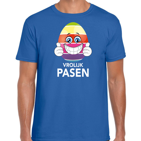 Paasei met duimen omhoog vrolijk Pasen t-shirt blauw voor heren - Paas kleding / outfit