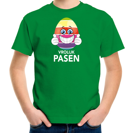 Paasei met duimen omhoog vrolijk Pasen t-shirt groen voor kinderen - Paas kleding / outfit