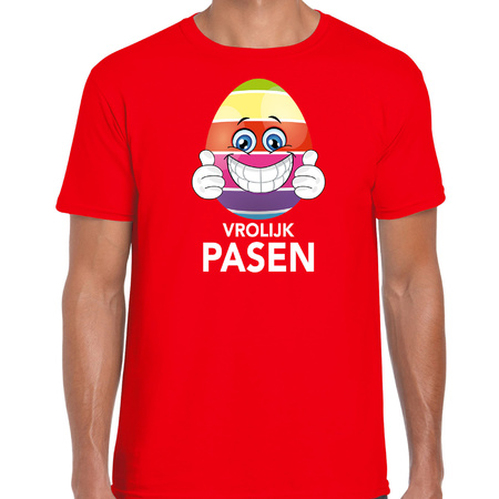 Paasei met duimen omhoog vrolijk Pasen t-shirt rood voor heren - Paas kleding / outfit