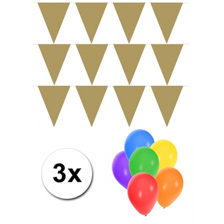 Pakket 3x vlaggenlijn XL goud incl gratis ballonnen
