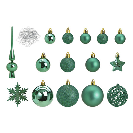 Pakket met 110x stuks kunststof kerstballen/ornamenten met piek emerald groen