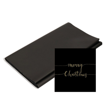serie Recreatie Manifesteren Papieren tafelkleed/tafellaken zwart inclusief kerst servetten - Kerst  tafelkleden - Bellatio warenhuis