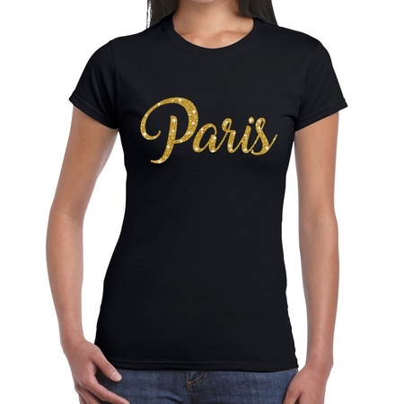 Paris gold glitter t-shirt black women