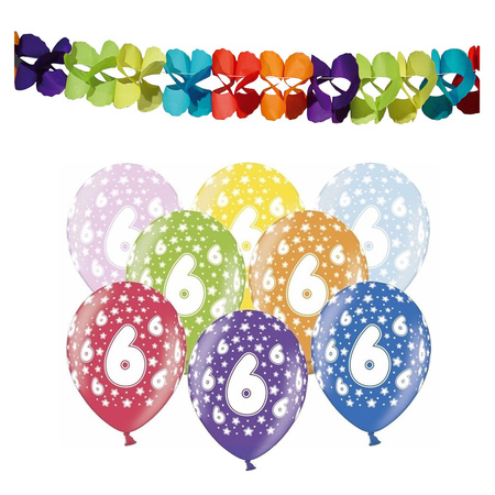 Partydeco 6e jaar verjaardag feestversiering set - Ballonnen en slingers