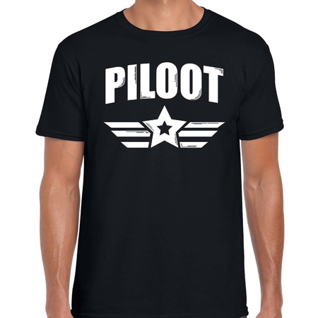 Piloot met ster logo verkleed t-shirt zwart voor heren