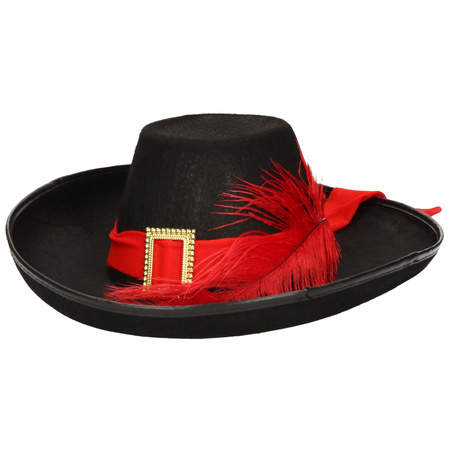 Piraten kapitein carnaval verkleed hoed zwart en rode veer