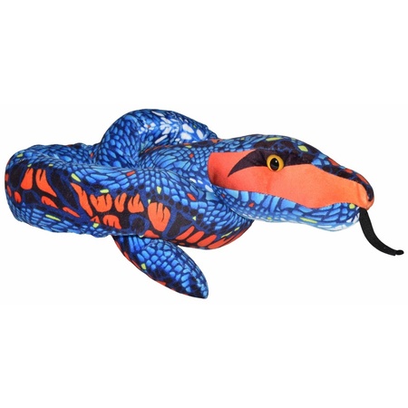 Pluche blauw/oranje slangen knuffel 137 cm speelgoed