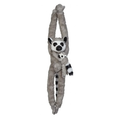 Plush grey rings-tailed lemur with baby cuddle toy 84 cm