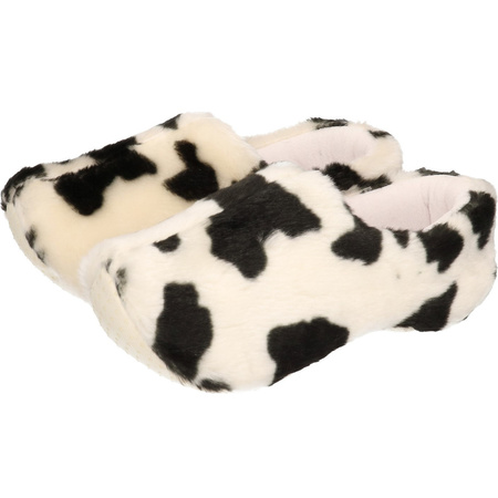Plush clogs slippers with a cow print for kids
