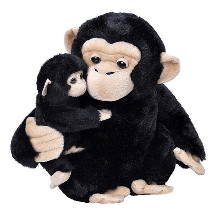 Plush black chimpanzee monkey with baby cuddle toy 38 cm