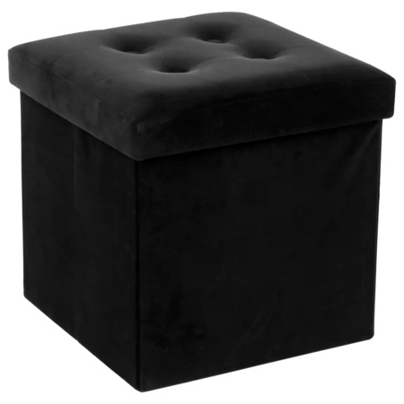 Poef/hocker - opbergbox - zwart - kunststof/mdf - 38 x 38 cm - opvouwbaar