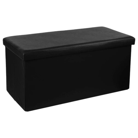 Poef/hocker - opbergbox - zwart - kunststof/mdf - 76 x 38 x 38 cm - opvouwbaar