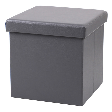 Poef Leather BOX - hocker - opbergbox - grijs - PU/mdf - 38 x 38 cm - opvouwbaar